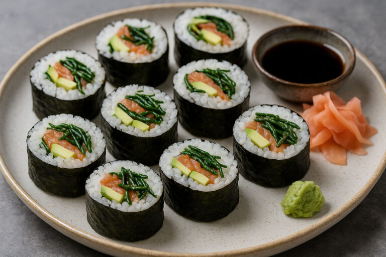 Smoked Salmon Sushi with Pickled Samphire