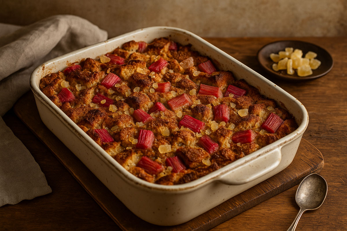 You are currently viewing RHUBARB & GINGER SODA BREAD PUDDING