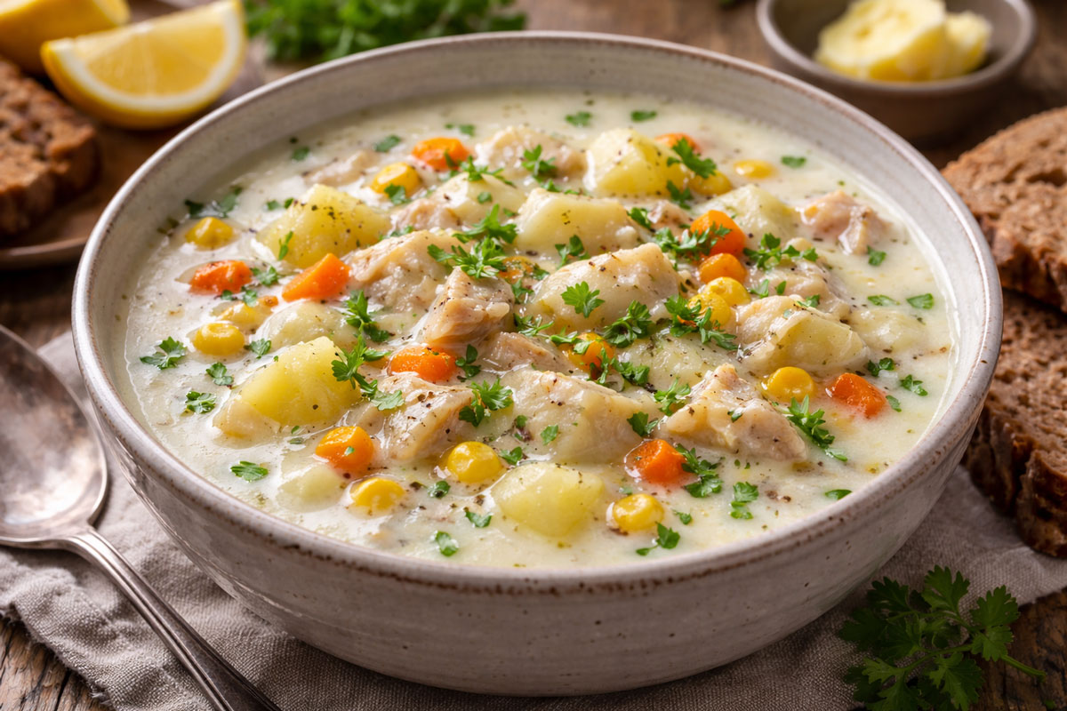 You are currently viewing SMOKED HADDOCK CHOWDER WITH SWEETCORN