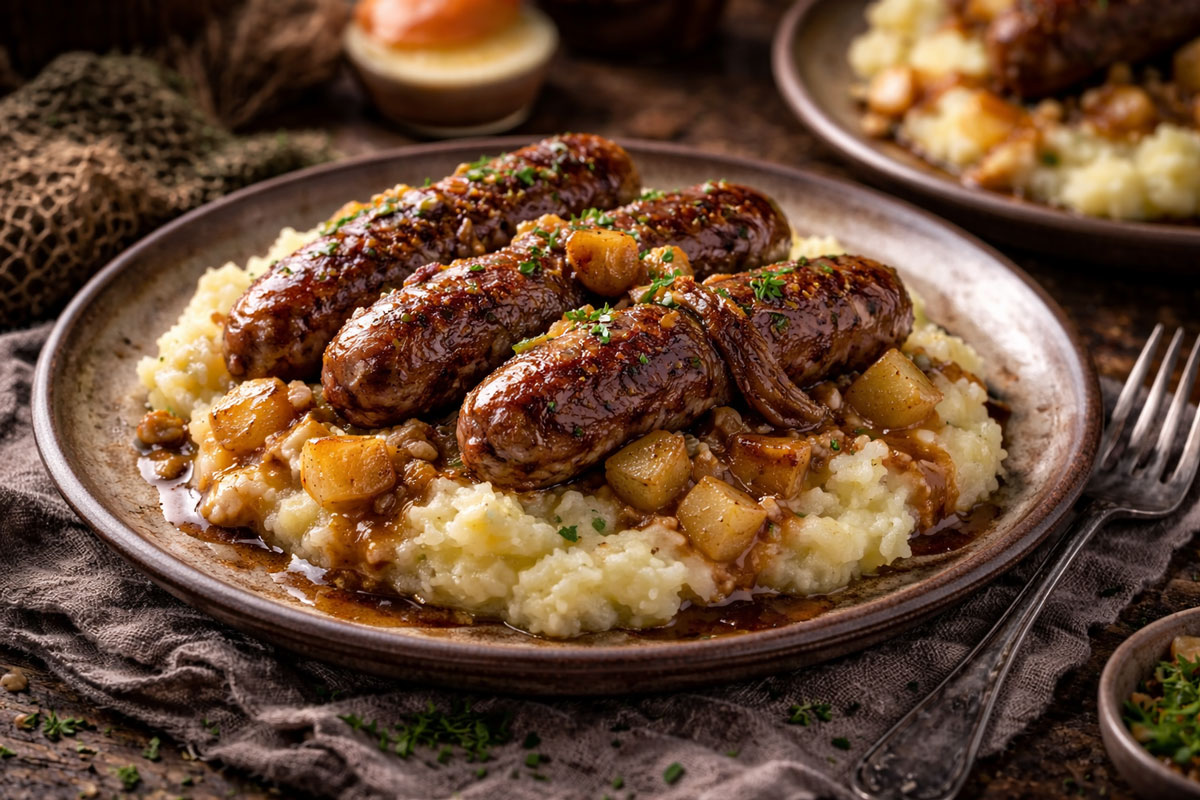 Read more about the article VENISON SAUSAGES WITH APPLE MASH
